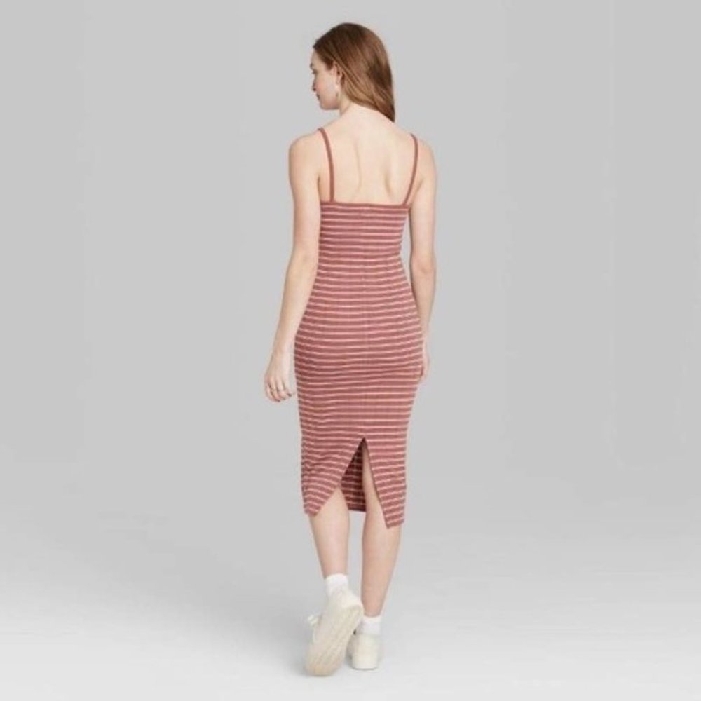 Women's Striped Sleeveless Knit Ribbed Midi Dress - Wild Fable M - Picture 3 of 5